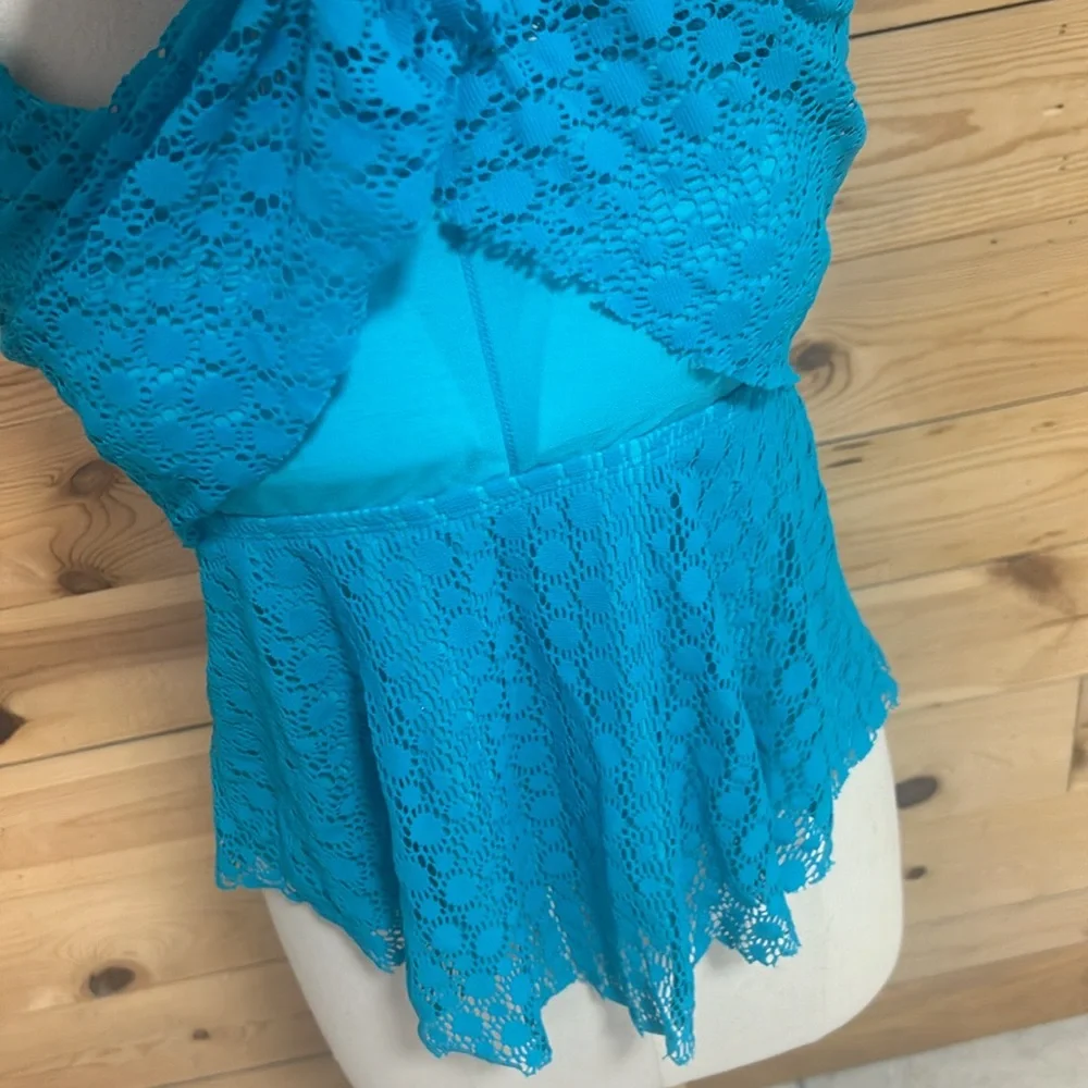 EUC 24th & Ocean Tankini bikini camisole bra top swim suit turquoise lace Large